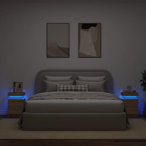 Sengeborde 2 stk. med LED-lys 35x39x55 cm sonoma-eg