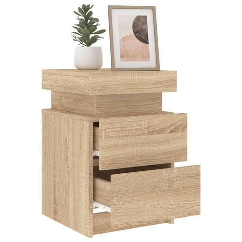 Sengeborde 2 stk. med LED-lys 35x39x55 cm sonoma-eg