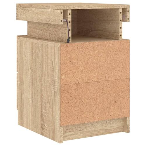 Sengeborde 2 stk. med LED-lys 35x39x55 cm sonoma-eg