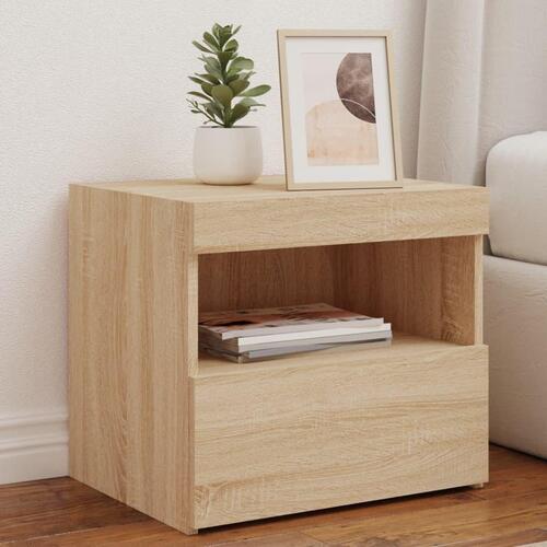 Sengeborde 2 stk. med LED-lys 50x40x45 cm sonoma-eg