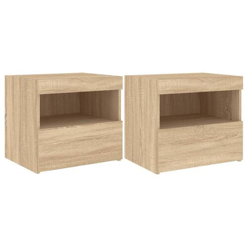 Sengeborde 2 stk. med LED-lys 50x40x45 cm sonoma-eg