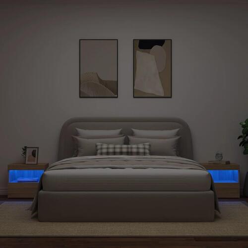 Sengeborde 2 stk. med LED-lys 50x40x45 cm sonoma-eg