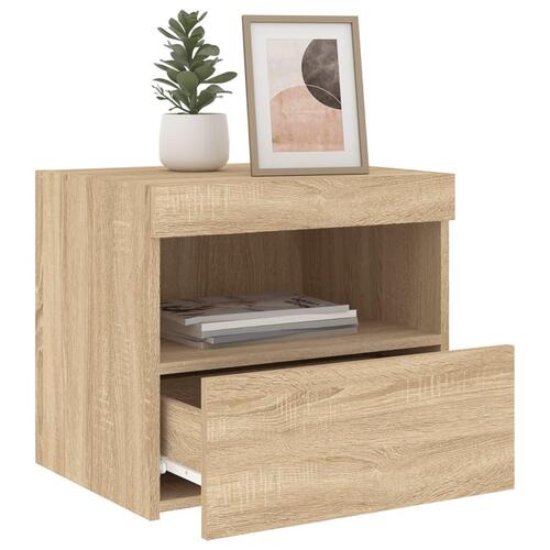 Sengeborde 2 stk. med LED-lys 50x40x45 cm sonoma-eg