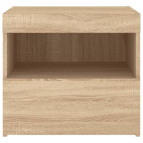Sengeborde 2 stk. med LED-lys 50x40x45 cm sonoma-eg