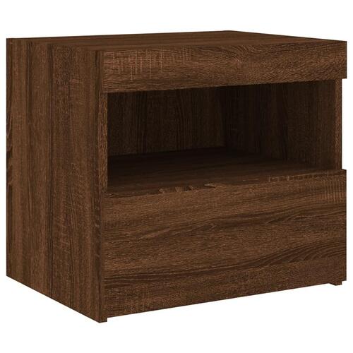 Sengebord med LED-lys 50x40x45 cm brun egetræsfarve