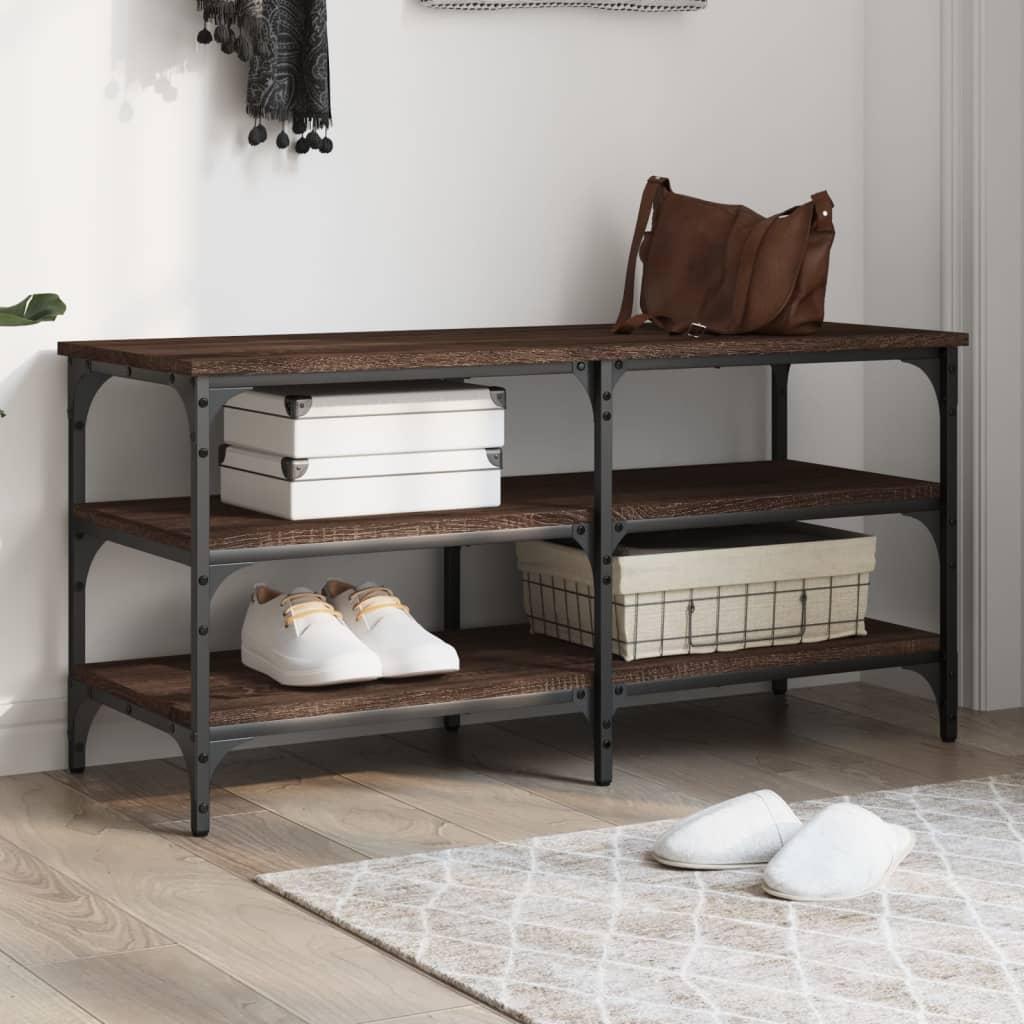 Skobænk 100x38,5x49 cm konstrueret træ brun egetræsfarve