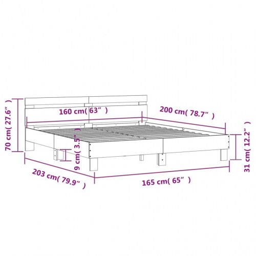 Sengeramme med sengegavl 160×200 cm - konstrueret træ, betongrå