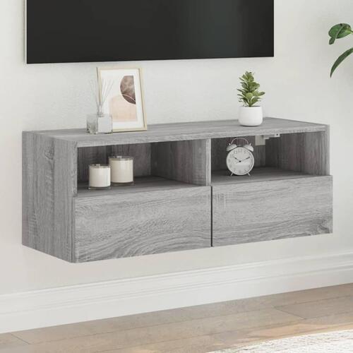 Væghængt tv-bord 80x30x30 cm konstrueret træ grå sonoma-eg