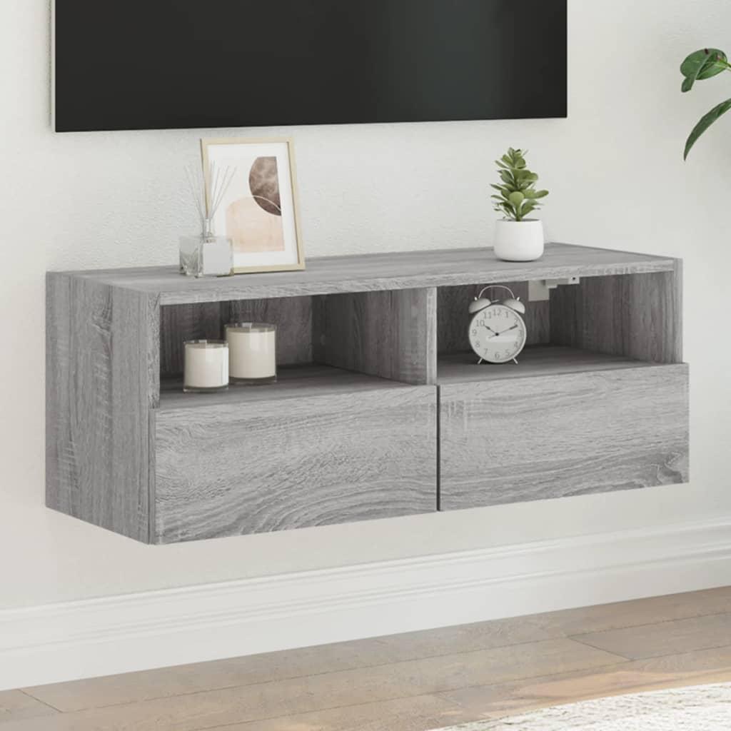 Væghængt tv-bord 80x30x30 cm konstrueret træ grå sonoma-eg