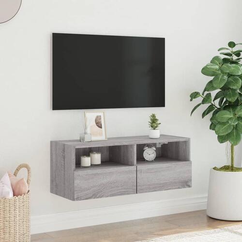 Væghængt tv-bord 80x30x30 cm konstrueret træ grå sonoma-eg