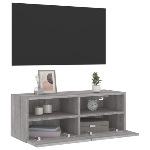 Væghængt tv-bord 80x30x30 cm konstrueret træ grå sonoma-eg