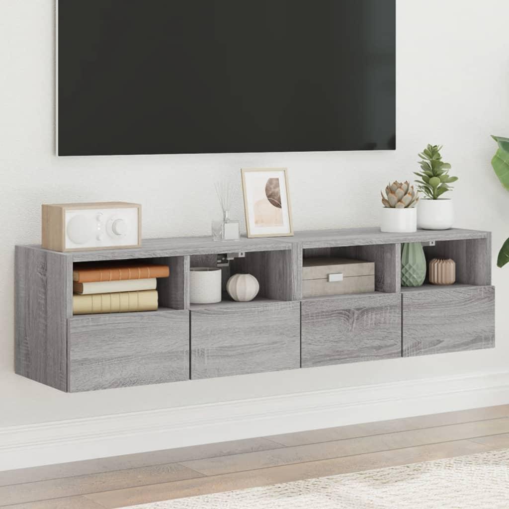 Tv-borde til væg 2 stk. 60x30x30 cm konstrueret træ grå sonoma
