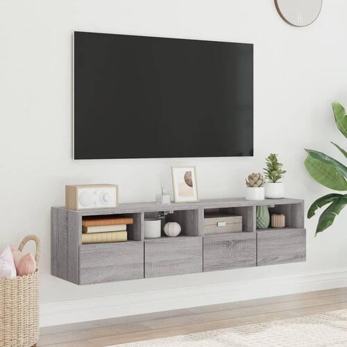 Tv-borde til væg 2 stk. 60x30x30 cm konstrueret træ grå sonoma
