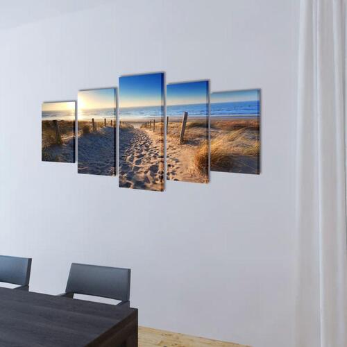 Sæt af lærredsprint til væg, sandstrand, 100x50 cm
