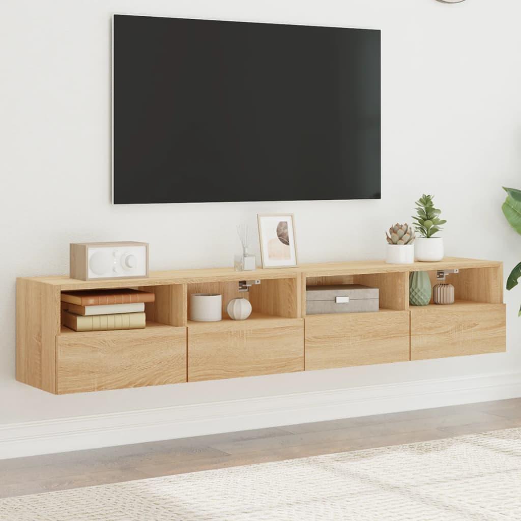 Væghængte tv-borde 2 stk. 80x30x30 cm konstrueret træ sonoma-eg