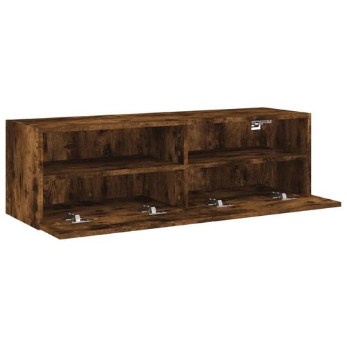 Væghængt tv-bord 100x30x30 cm konstrueret træ røget egetræ