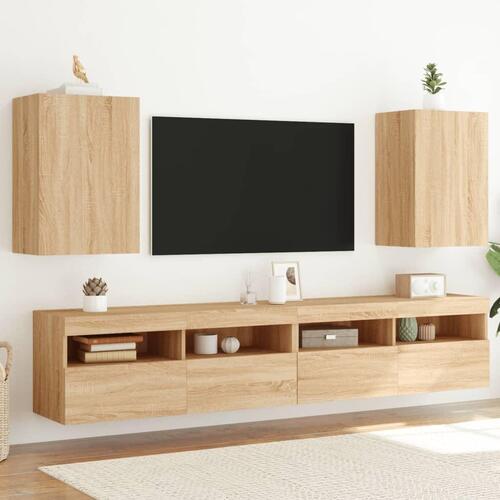 Væghængt tv-bord 2 stk. 40,5x30x60 cm konstrueret træ sonoma-eg