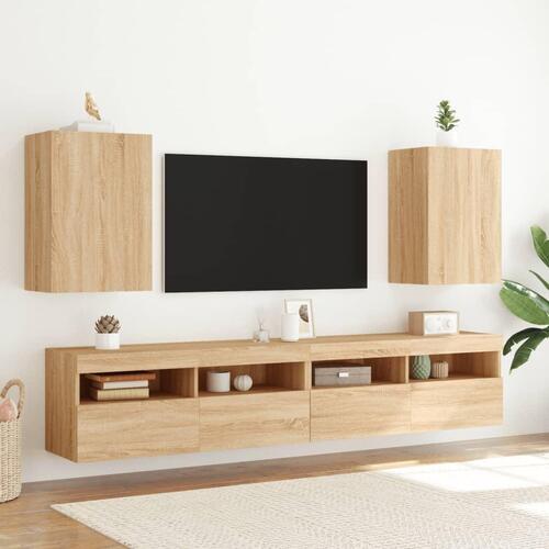 Væghængt tv-bord 2 stk. 40,5x30x60 cm konstrueret træ sonoma-eg