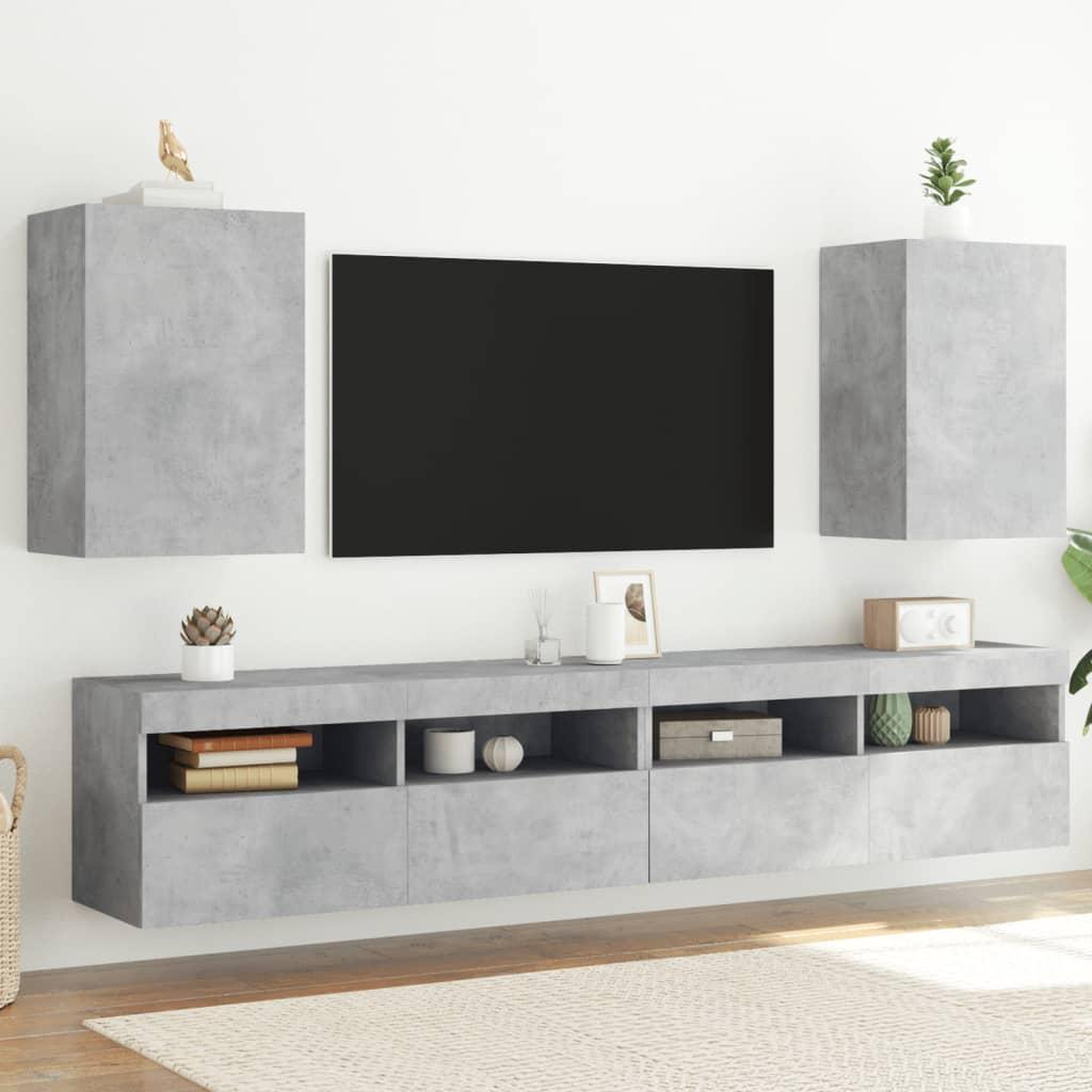 Væghængt tv-bord 2 stk. 40,5x30x60 cm konstrueret træ betongrå