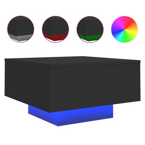 Sofabord med LED-lys 55x55x31 cm sort