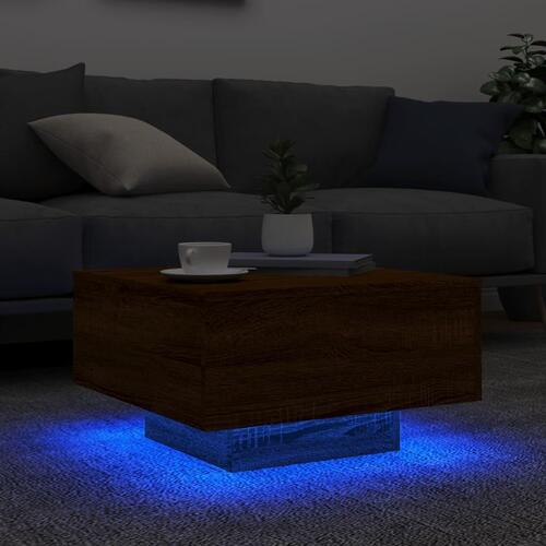 Sofabord med LED-lys 55x55x31 cm brun egetræsfarve