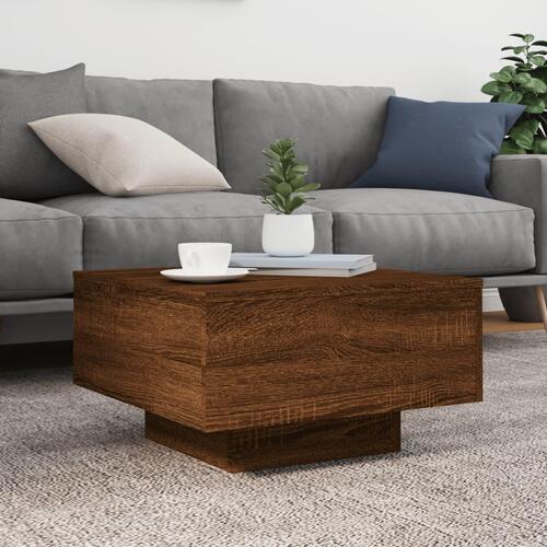 Sofabord med LED-lys 55x55x31 cm brun egetræsfarve