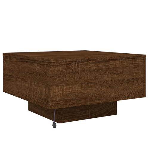 Sofabord med LED-lys 55x55x31 cm brun egetræsfarve