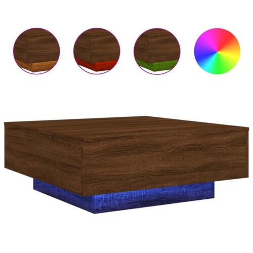 Sofabord med LED-lys 80x80x31 cm brun egetræsfarve
