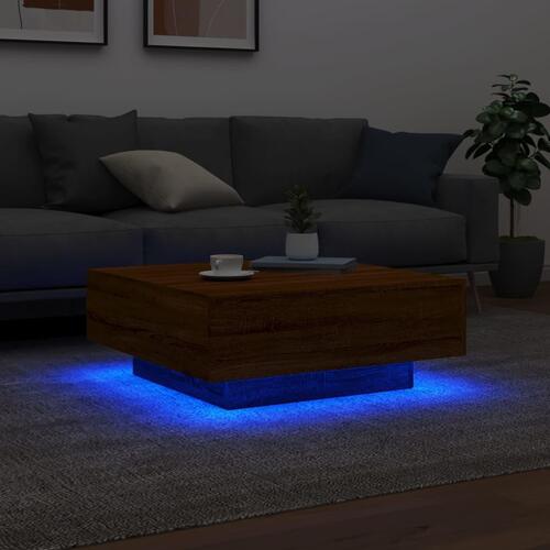 Sofabord med LED-lys 80x80x31 cm brun egetræsfarve