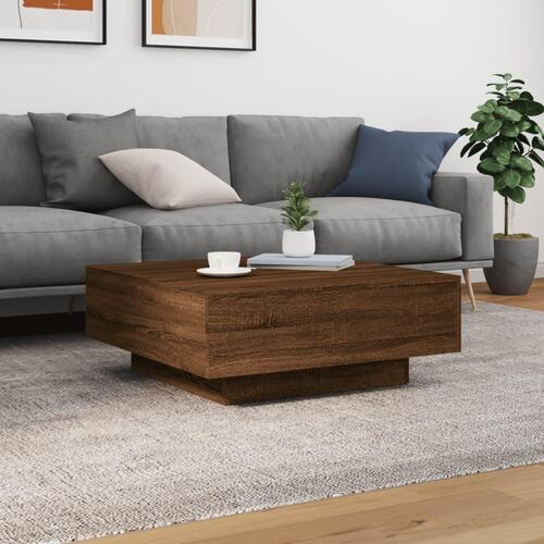 Sofabord med LED-lys 80x80x31 cm brun egetræsfarve