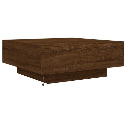 Sofabord med LED-lys 80x80x31 cm brun egetræsfarve