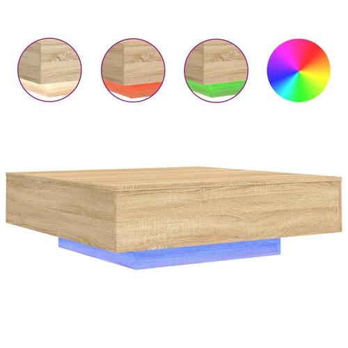 Sofabord med LED-lys 100x100x31 cm sonoma-eg