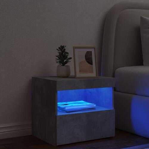 Sengebord med LED-lys 50x40x45 cm betongrå