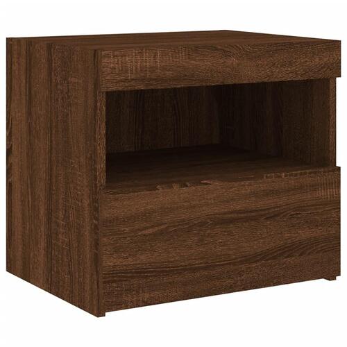 Sengeborde 2 stk. med LED-lys 50x40x45 cm brun egetræsfarve