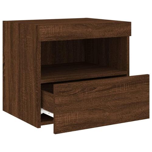 Sengeborde 2 stk. med LED-lys 50x40x45 cm brun egetræsfarve
