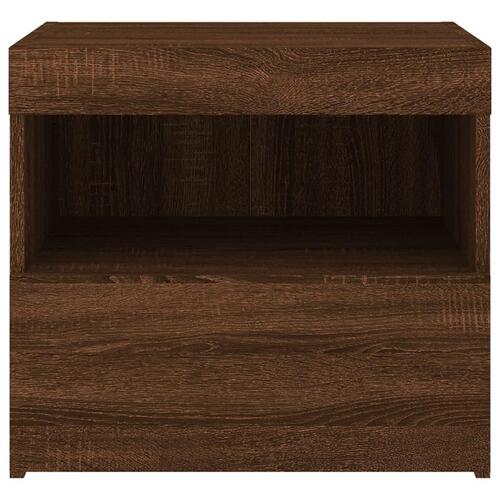 Sengeborde 2 stk. med LED-lys 50x40x45 cm brun egetræsfarve