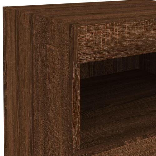 Sengeborde 2 stk. med LED-lys 50x40x45 cm brun egetræsfarve