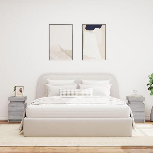 Sengeborde 2 stk. med LED-lys 35x39x55 cm grå sonoma-eg