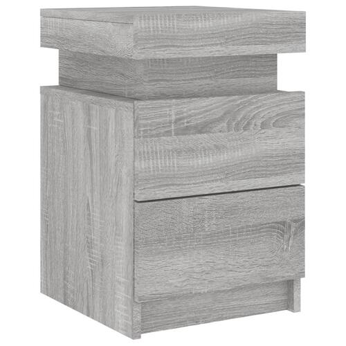 Sengeborde 2 stk. med LED-lys 35x39x55 cm grå sonoma-eg