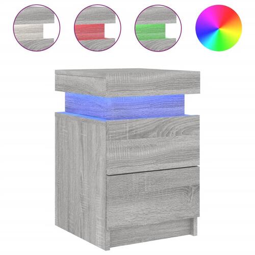 Sengeborde 2 stk. med LED-lys 35x39x55 cm grå sonoma-eg