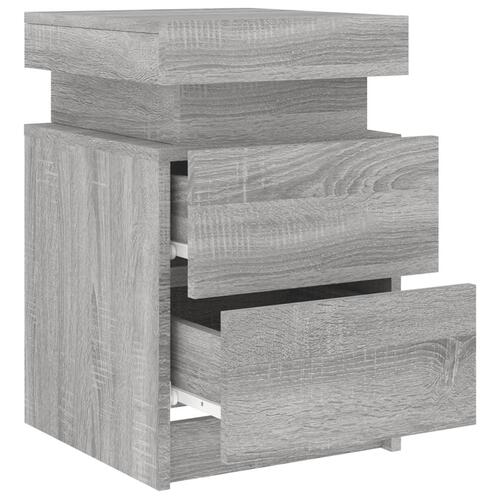 Sengeborde 2 stk. med LED-lys 35x39x55 cm grå sonoma-eg