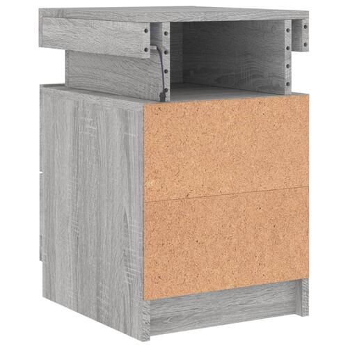 Sengeborde 2 stk. med LED-lys 35x39x55 cm grå sonoma-eg