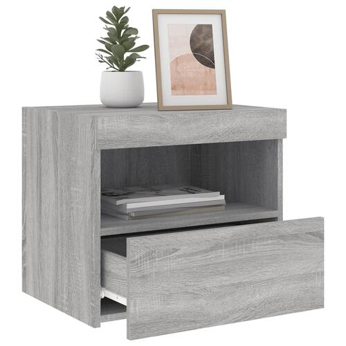 Sengeborde 2 stk. med LED-lys 50x40x45 cm grå sonoma-eg