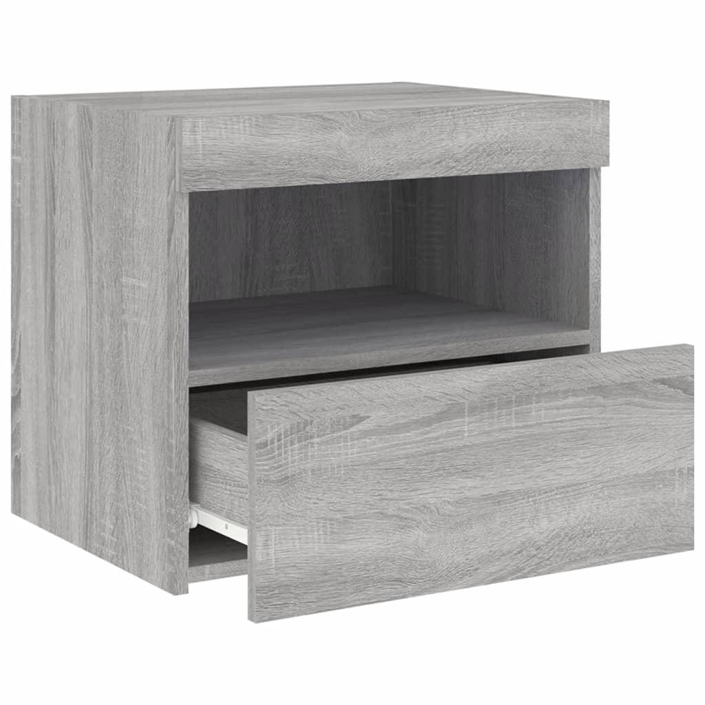 Sengeborde 2 stk. med LED-lys 50x40x45 cm grå sonoma-eg