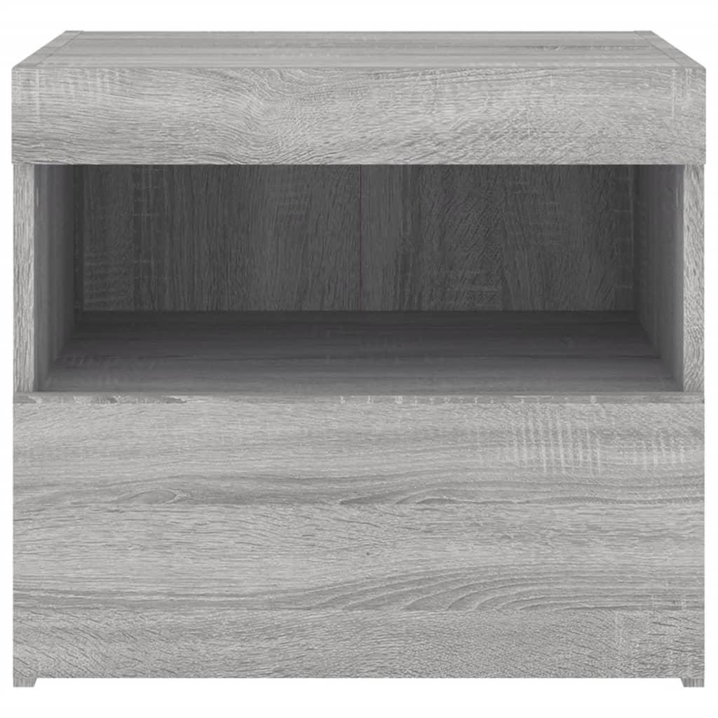 Sengeborde 2 stk. med LED-lys 50x40x45 cm grå sonoma-eg