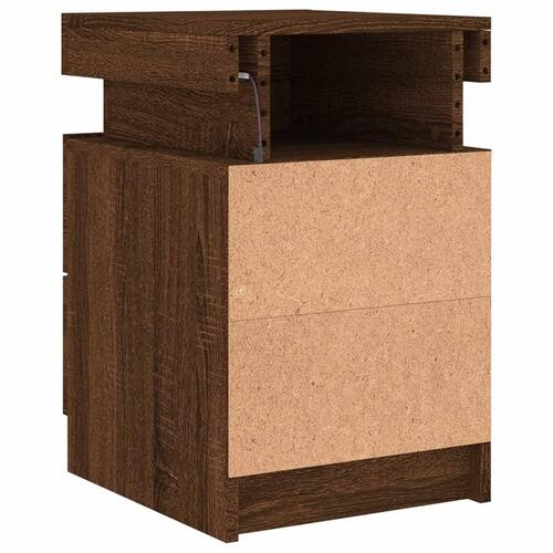 Sengeborde 2 stk. med LED-lys 35x39x55 cm brun egetræsfarve