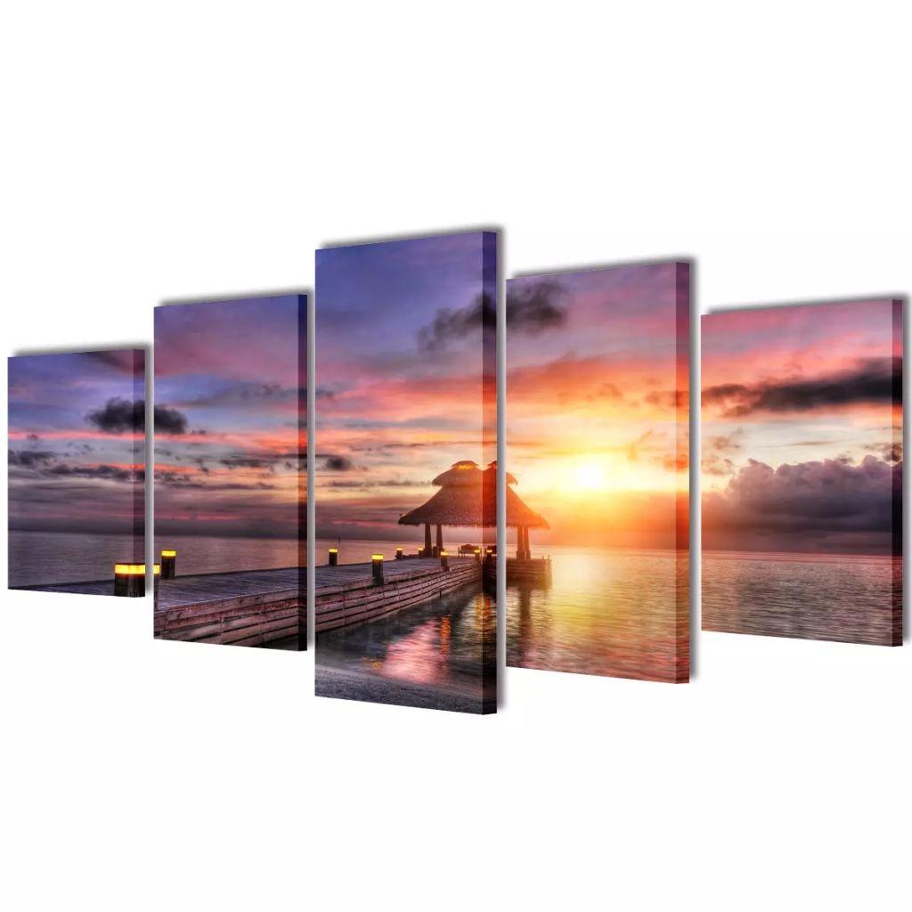 Kanvasbilledsæt strand med pavillon 100 x 50 cm