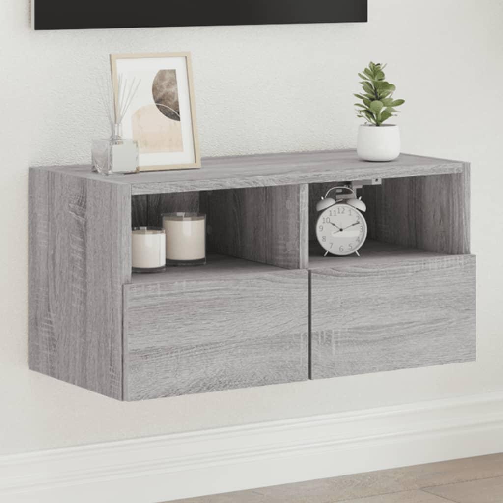 Væghængt tv-bord 60x30x30 cm konstrueret træ grå sonoma-eg
