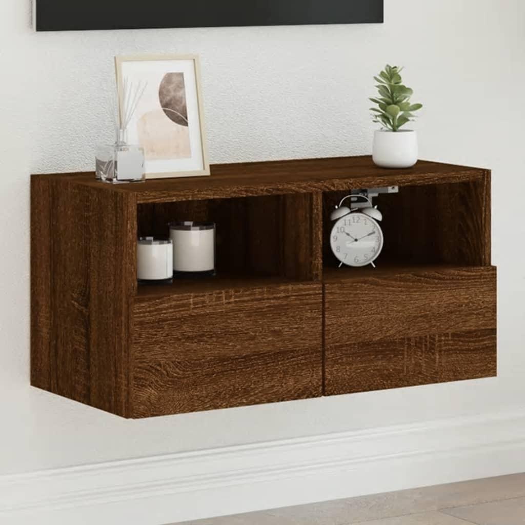 Væghængt tv-bord 60x30x30 cm konstrueret træ brun egetræsfarve