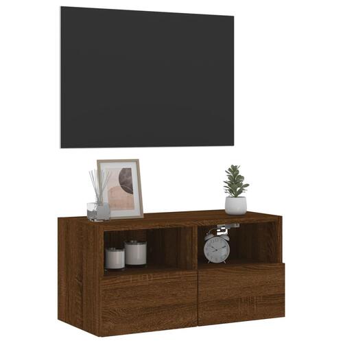 Væghængt tv-bord 60x30x30 cm konstrueret træ brun egetræsfarve